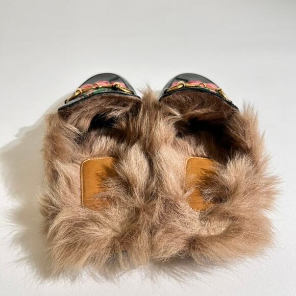 Gucci Fur Lined Embroidered Flower Horsebit Princetown Mules Michele Gigi Hadid - Picture 11 of 14